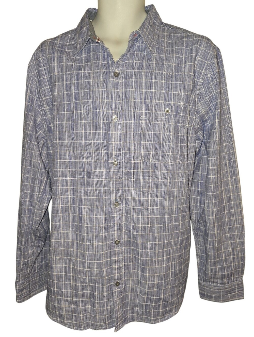 Flag & Anthem Shirt Men's Large Blue Windowpane Plaid Button Down Long Sleeve